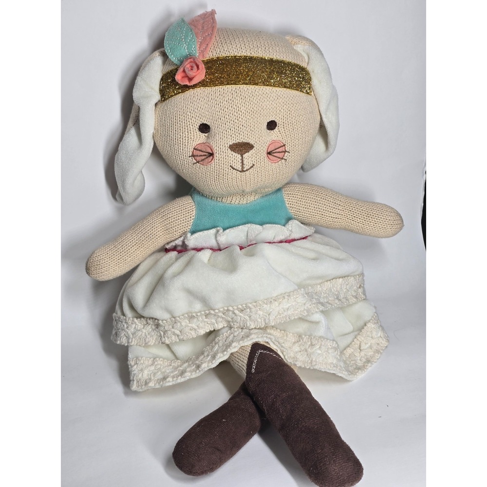 Levtex Baby Ruby Boho Bunny Rabbit Plush 18" Knit Doll Gold Headband Lovey